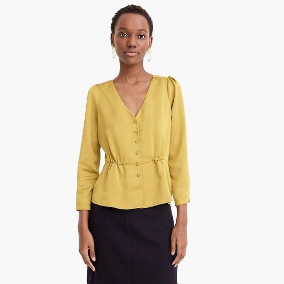 J. Crew Long Sleeve Satin Crepe Peplum Blouse in Chartreuse - Picture 3 of 11